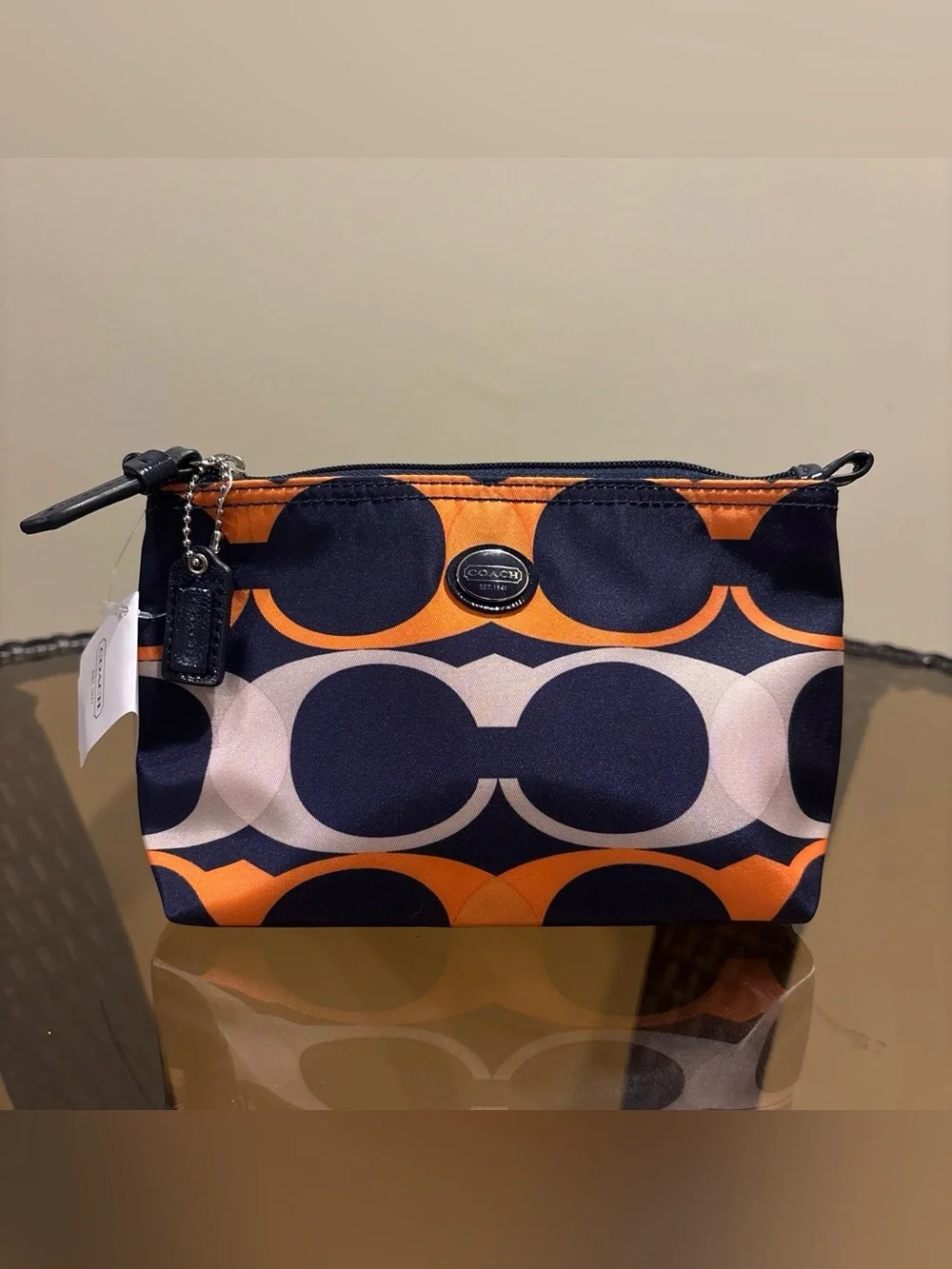Coach Navy, Orange & Cream Signature Cosmetic Pouch